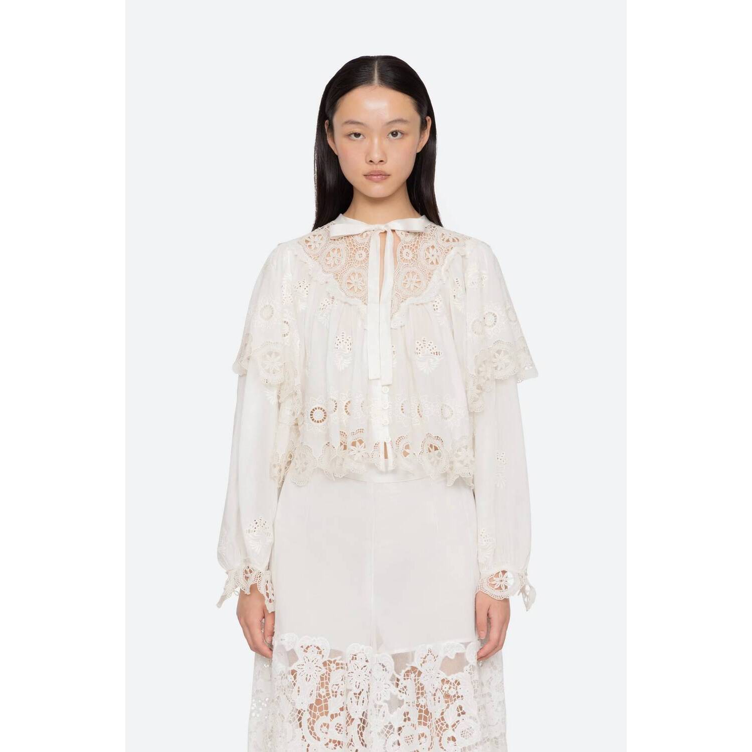 New Sea Sofia Embroidery Long-Sleeve Top In White